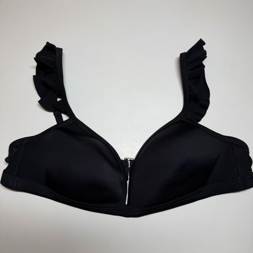 Victorias Secret PINK Black Ruffle Strap Bikini Top Large L